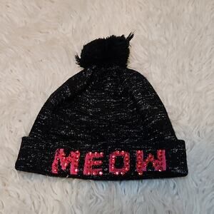 So Girls Black Meow Sparkly Beanie Winter Hat